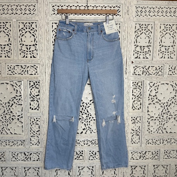 NWT Abercrombie & Fitch The Ankle Straight Ultra High Rise Light Wash Jeans 27 - Picture 1 of 6
